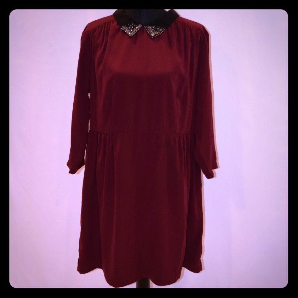 Therapy Maroon Dress with Embellished Collar